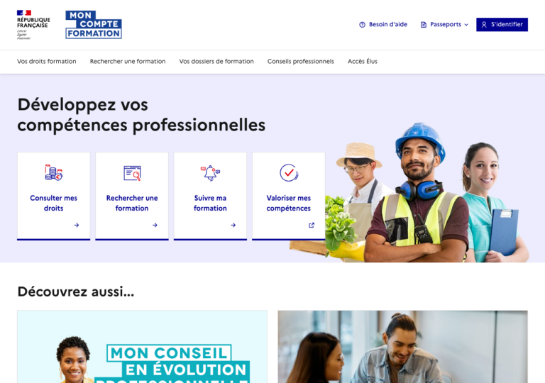 Capture d'écran du site moncompteformation.gouv.fr